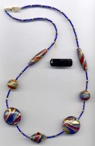 Periwinkle Blue, Rubino, Oro Long, Venetian Bead Necklace